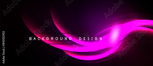 Abstract pink waves over black background. Smooth lines create dynamic, modern visual effect. Text reads background design.