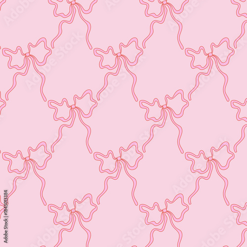 Abstract seamless pattern with flowing ribbon outline on a light pink background. Elegant feminine design for fabric, wallpaper, packaging and modern decor.