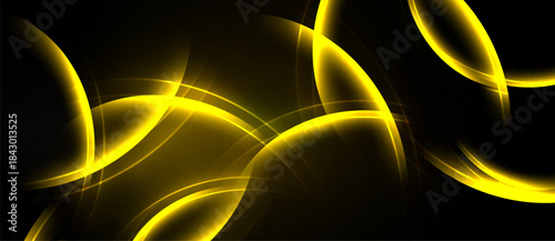 Abstract golden lines swirl, creating dynamic energy. Dark background emphasizes bright curves, offering modern aesthetic.