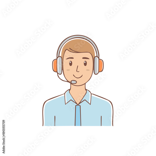Cartoon illustration of a smiling customer service representative with headset, business communication concept