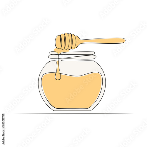 Honey jar simple line art, honey stick with dripping honey