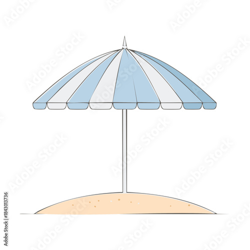 Illustration of a beach umbrella on a sandy island for sun protection and summer vacation enjoyment