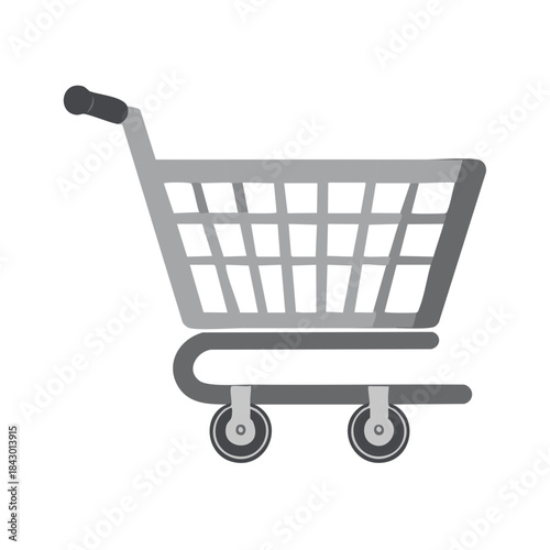 Shopping cart in shades of gray, simple illustration for sales, commerce, and retail featuring a minimalistic design on a plain backdrop, shopping concept for ecommerce platforms.