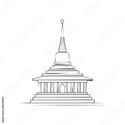 Asian Pagoda Outline Icon Simple Temple Building Vector Illustration