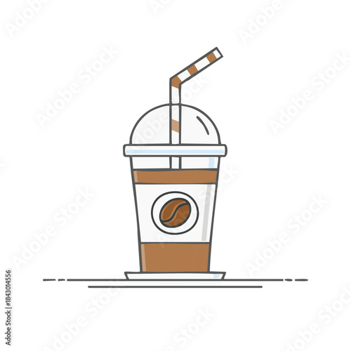 Iced Coffee Cup with Straw Drink Beverage Illustration Refreshment Cafe Brown Liquid