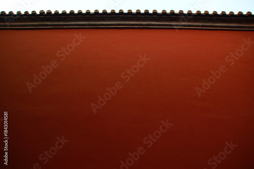 Canvas Print Traditional Chinese Red Wall with Decorative Roof Eaves, Beijing