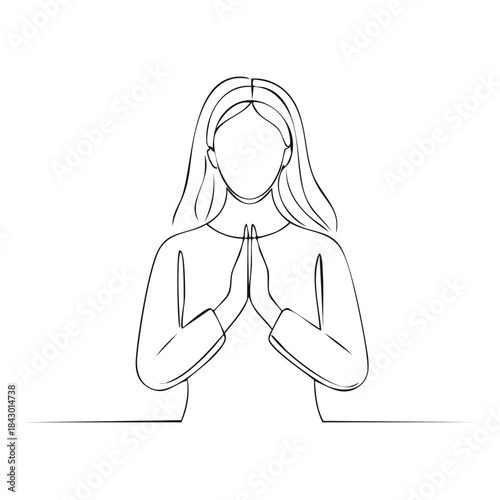 Woman Hands Together in Prayer Line Art Simple Minimalist Gesture Spiritual Hope Faith Meditating