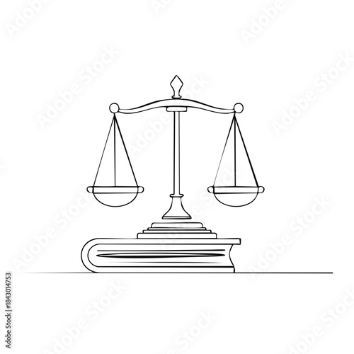 Scales of Justice atop a Book Single Line Art Symbol of Law and Knowledge