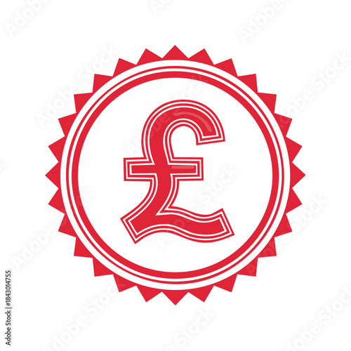 Red Pound Sterling Currency Sign in Circular Medallion Design Emblem British Money