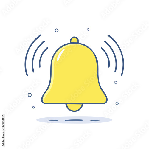 Ringing bell illustration, symbol of notification, new alerts, and attention requests with stylized waves for visual appeal