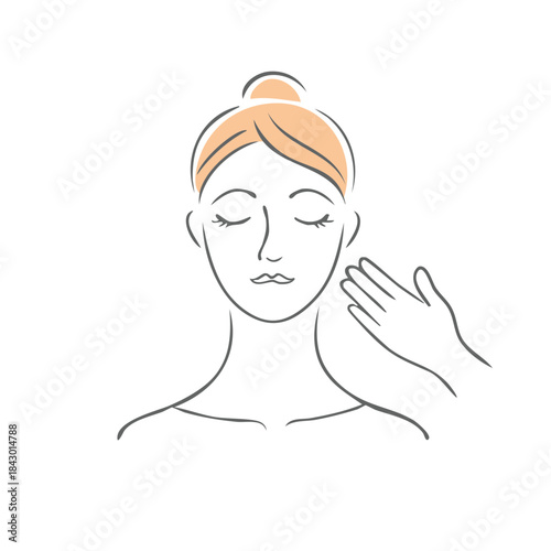 Relaxing face massage outline illustration of a woman getting a massage on a white background