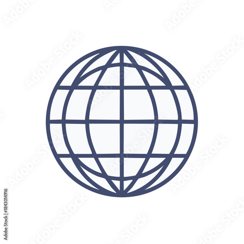 Earth Globe Icon with Meridians and Parallels for Global Communication Design
