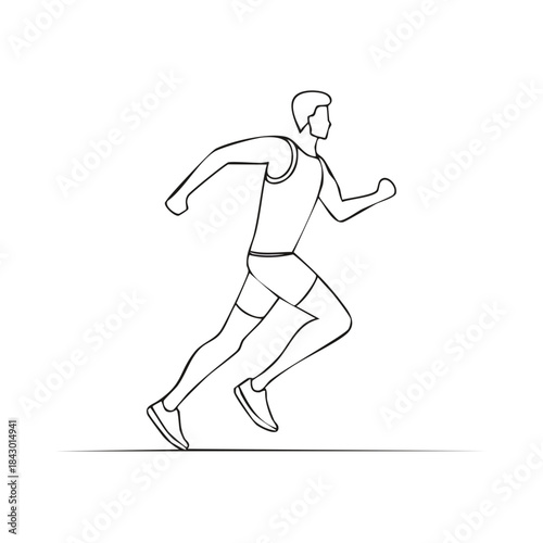 Outline Illustration of Man Running for Exercise and Fitness as a Sports Athlete Character