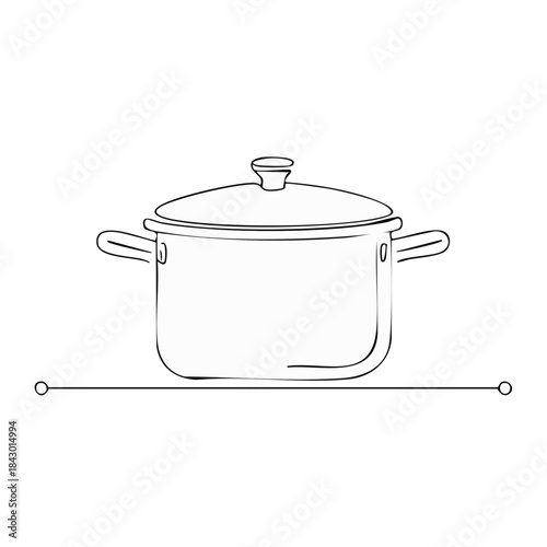 Cooking Pot Outline Simple Line Drawing. Kitchen Utensil. Culinary Illustration