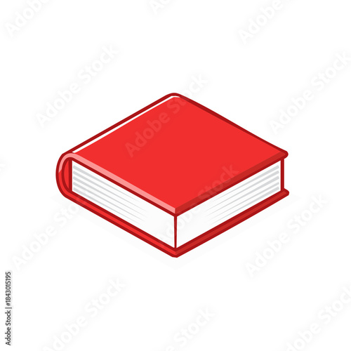 Isometric View of a Red Hardcover Book with Visible Pages and Clean Lines