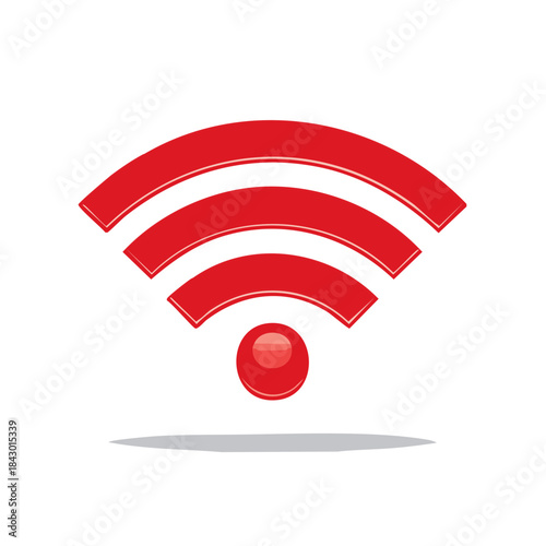 Red WiFi signal icon transmitting data wirelessly internet connection on white background simple wireless symbol technology