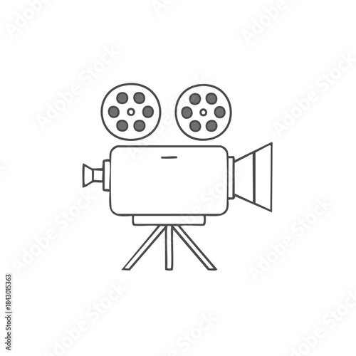 Vintage Movie Camera Outline Illustration Film Industry Concept Classic Cinema Equipment Symbol