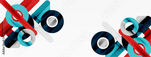 Abstract geometric shapes, vibrant colors, dynamic composition. Modern design elements create visual interest, clean aesthetic.