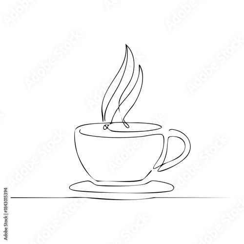 Steaming Hot Coffee Cup One Line Art Illustration