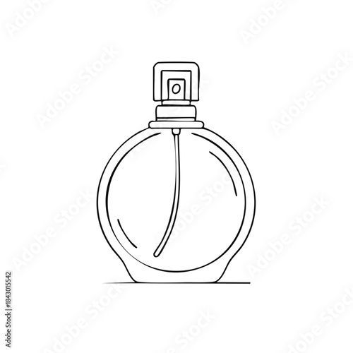 Elegant glass perfume bottle sketch, simple outline design for fragrance container illustration