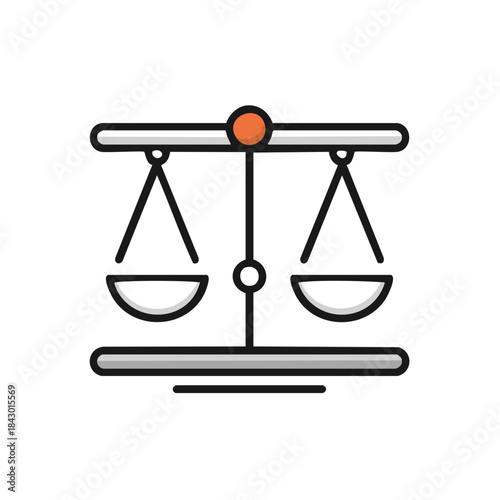 Symmetrical scales icon symbolizes justice, law, balance, fairness, and impartial judgement with bright minimalist design.