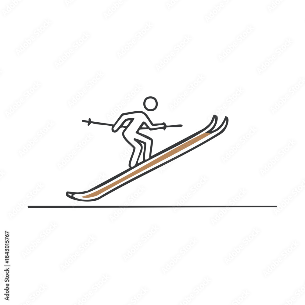 Fototapeta premium Linear Skier Downhill Sport Illustration Simple Alpine Skiing Icon Minimalist Art