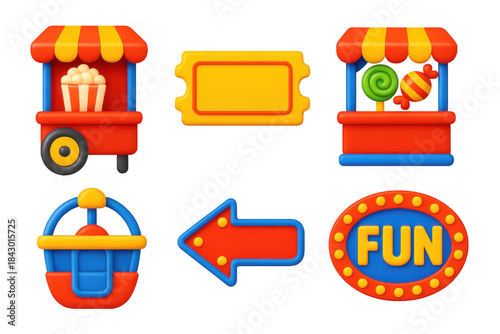 Set of cartoon images of a fun fair