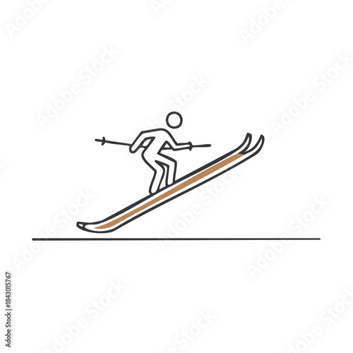 Linear Skier Downhill Sport Illustration Simple Alpine Skiing Icon Minimalist Art