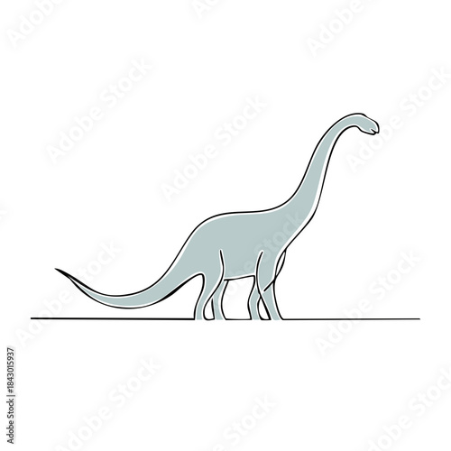Minimalist Line Art of a Long-Necked Dinosaur Walking Simple Illustration of Prehistoric Creature