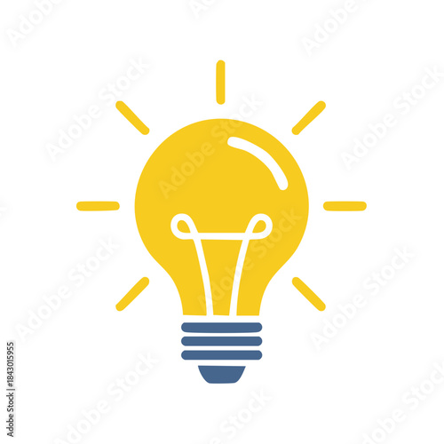 Bright Idea Concept, Illuminated Lightbulb, Inspiration, Yellow and Blue, Creative Thinking, Symbol, Solution