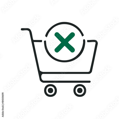 Shopping Cart with Cancelled Order Icon Symbolizing No Purchase or Abandoned Transaction Minimalist Design