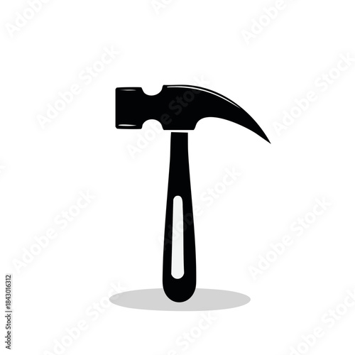Black hammer graphic tool with curved claw and elongated handle casts a light shadow on a white background for repairs