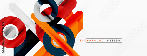 Abstract geometric shapes, vibrant colors, modern design. White background provides clean contrast, dynamic composition.