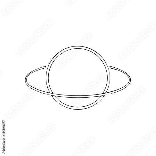Single Line Drawing of Planet with Rings, Simple Vector Illustration, Celestial Body, Space Theme, Cosmic Design, Astronomy
