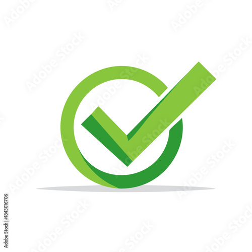 Green Check Mark Icon in Circle, Confirmation Symbol for Verification, Valid and Success Concept