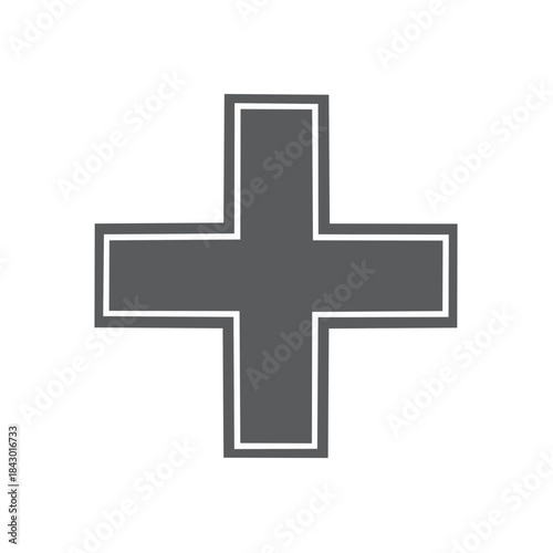 Gray plus sign icon symbol medical logo increase geometric shape addition positive