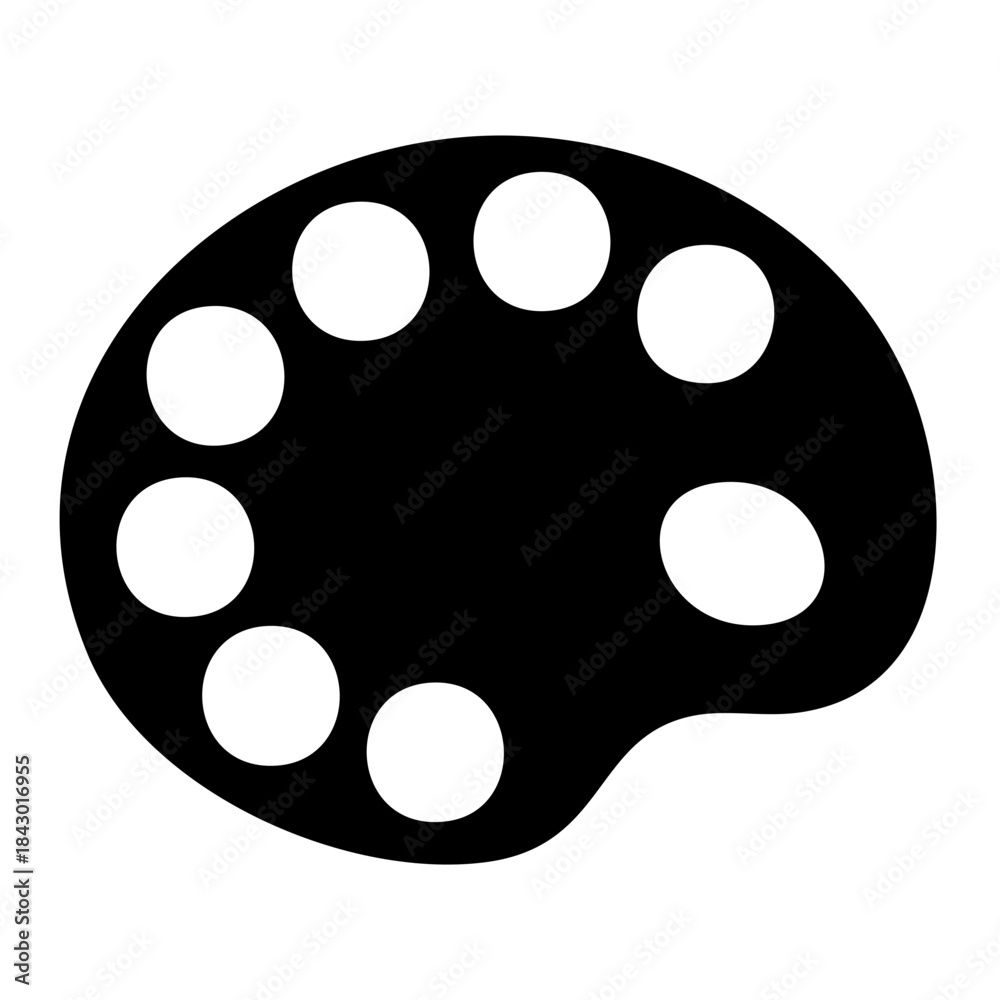 Fototapeta premium Black Paint Palette with White Circles Art Supply Minimalist Design Vector Illustration
