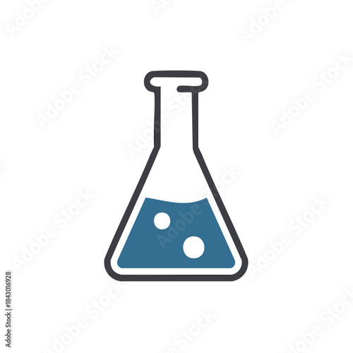 Erlenmeyer Flask with Blue Liquid and Bubbles in Scientific Experiment