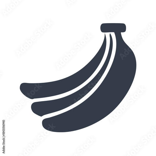 Stylized Dark Blue Bananas Bunch- Simple Healthy Food Icon, Fruit Symbol