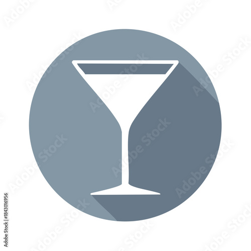 Elegant Cocktail Glass Icon Symbol in Circle with Long Shadow Drinkware Illustration