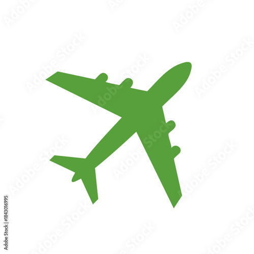 Green airplane icon illustration on white background for travel, transport, and aviation concepts