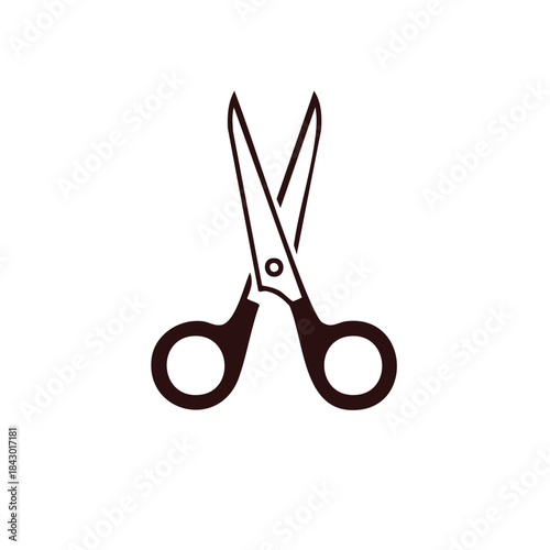 Simple vector illustration of open scissors with black handles on a white background ideal for graphic design projects