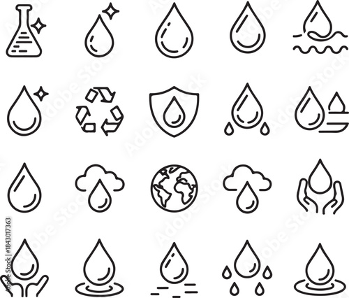 water drop icon set, Dermatology test and dermatologist clinic icon set, hand with water, vector illustration on white background
