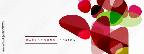 Abstract shapes overlap, creating vibrant color composition. Minimalist design with text elements present. Clean aesthetic, modern feel.