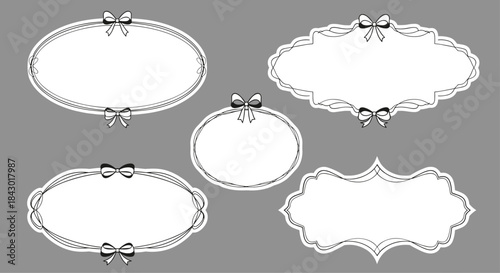 Elegant set of vintage decorative frames with bows and lace borders designed for invitations labels and festive craft projects.