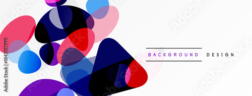 Abstract colorful shapes overlap, creating dynamic visual effect. Modern design elements suggest creativity, innovation.