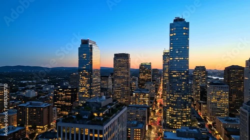 Wallpaper Mural Aerial View of a Modern City Skyline with Illuminated Skyscrapers at Twilight Torontodigital.ca