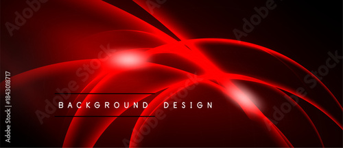 Abstract red design. Dynamic curves, bright light effects create modern background. Bold text reads background design.