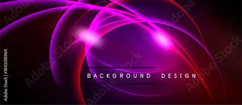 Abstract vibrant design features flowing curves, bright pink hues, dark background. Modern aesthetic, dynamic composition, elegant presentation.