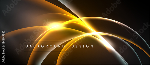 Abstract golden lines create dynamic flow. Dark background emphasizes bright curves, modern design element. Text reads background design.